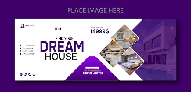 Modello di banner di copertina di facebook della proprietà della casa immobiliare.