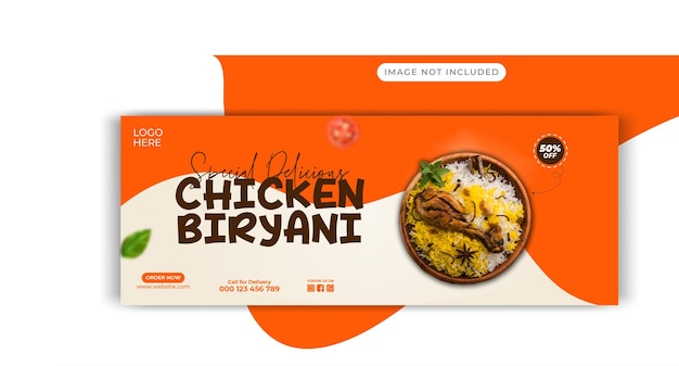 modello di banner di copertina di Facebook per i social media di cibo biryani di pollo