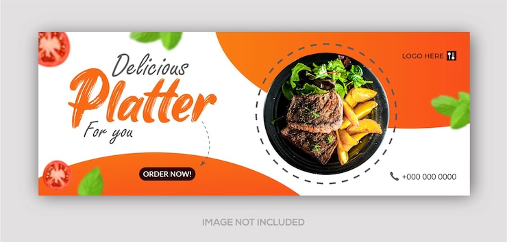Vettore modello di banner di copertina facebook di cibo delizioso e ristorante