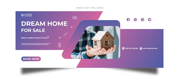 Modello di banner di copertura dei social media per le proprietà immobiliari vettoriali