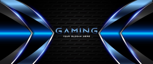 Modello di banner di gioco futuristico blu e nero