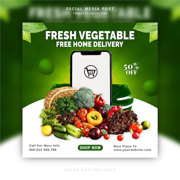 Modello di banner di Instagram per post sui social media di concetto di annuncio di verdure fresche