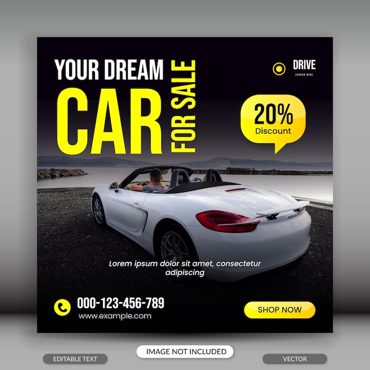 Vettore modello di banner di social media per la vendita di auto