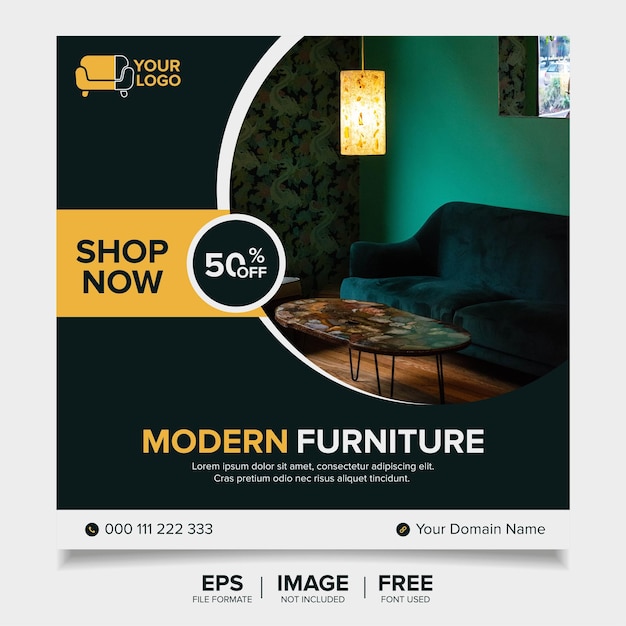 Modello di banner di vendita di mobili moderni per i social media