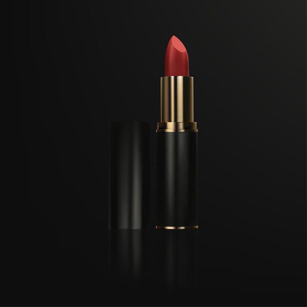 Modello di banner di vendita di rossetti premium per vendite o promozioni di cosmetici Un rossetto rosso realistico 3D