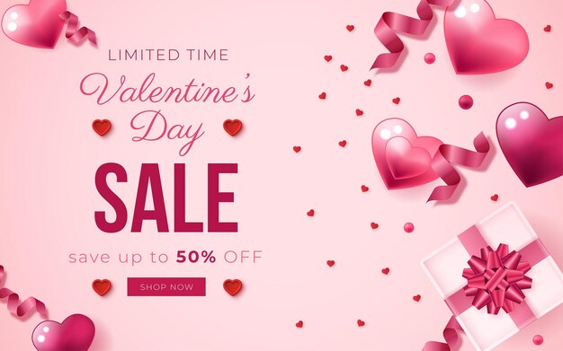 Modello di banner di vendita di San Valentino con decorazioni romantiche di San Valentino 3d