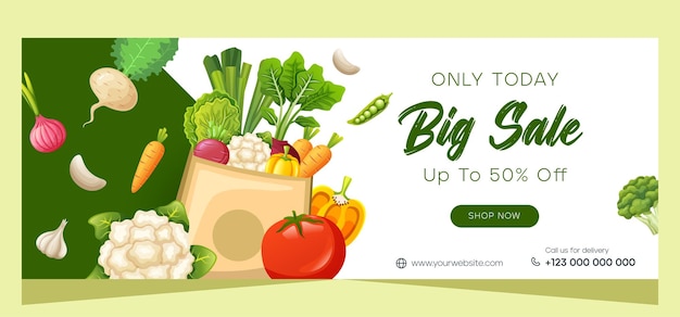 Modello di banner di vendita orizzontale per prodotti vegetariani o biologici