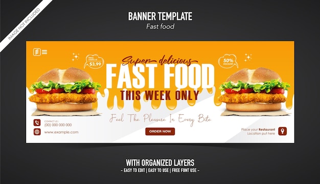 Modello di banner hamburger di colore giallo modificabile