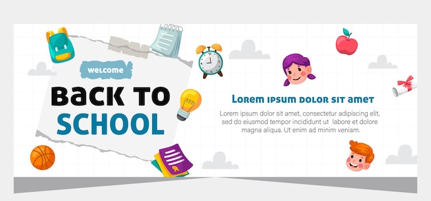 Modello di banner minimal per il ritorno a scuola dal design piatto