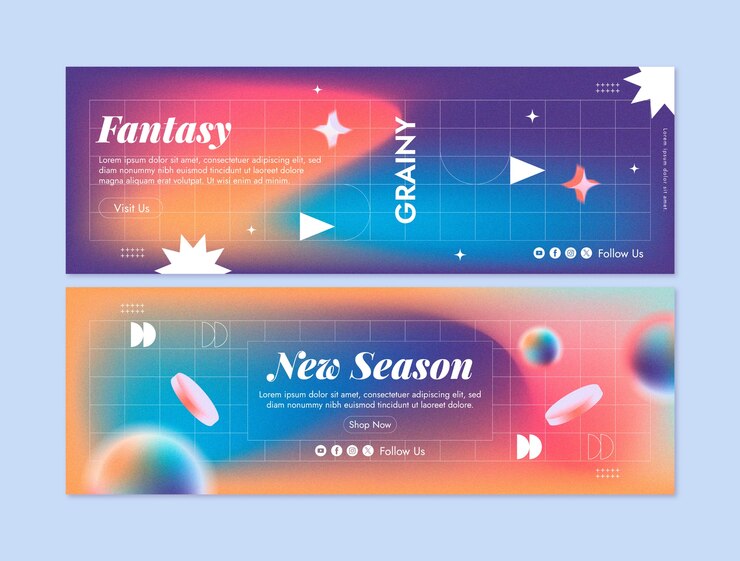 Modello di banner orizzontale a gradiente granulato