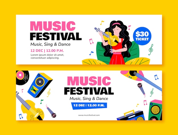Modello di banner orizzontale del festival musicale