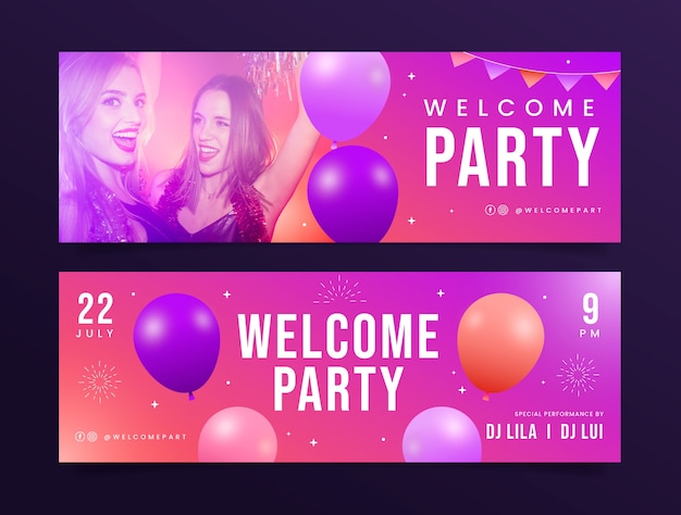Modello di banner orizzontale gradiente festa di benvenuto