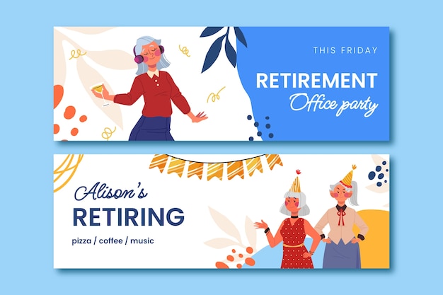 Modello di banner orizzontale per feste di pensionamento