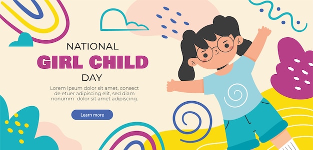 Modello di banner orizzontale per la celebrazione del giorno del bambino della ragazza nazionale piatta