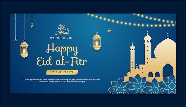 Modello di banner orizzontale per la celebrazione islamica di eid al-fitr