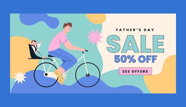 Modello di banner orizzontale per la vendita di festa del papà piatto