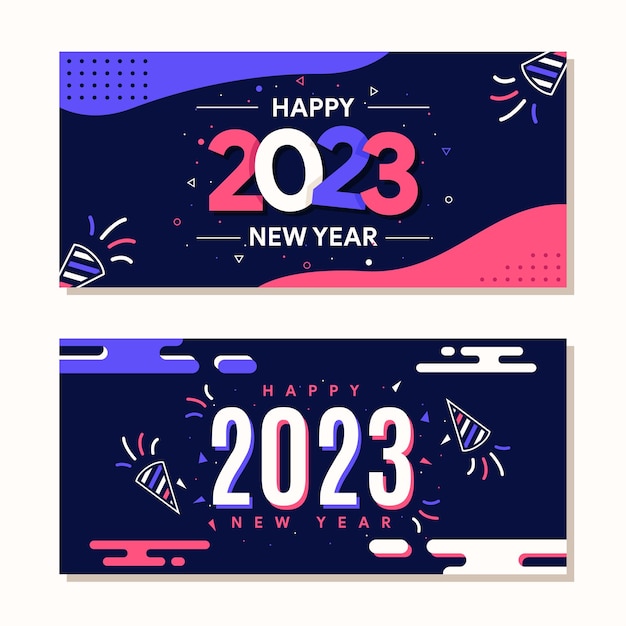 Modello di banner orizzontale piatto di nuovo anno