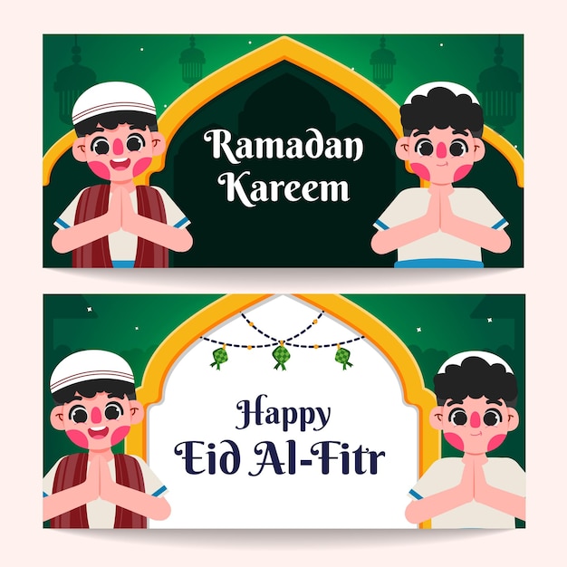 Modello di banner orizzontale piatto eid alfitr celebrazione