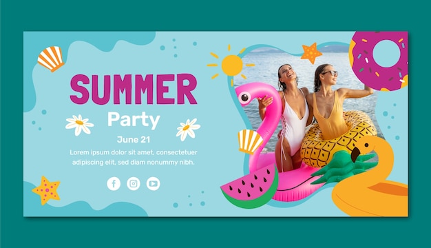 Modello di banner orizzontale piatto estivo