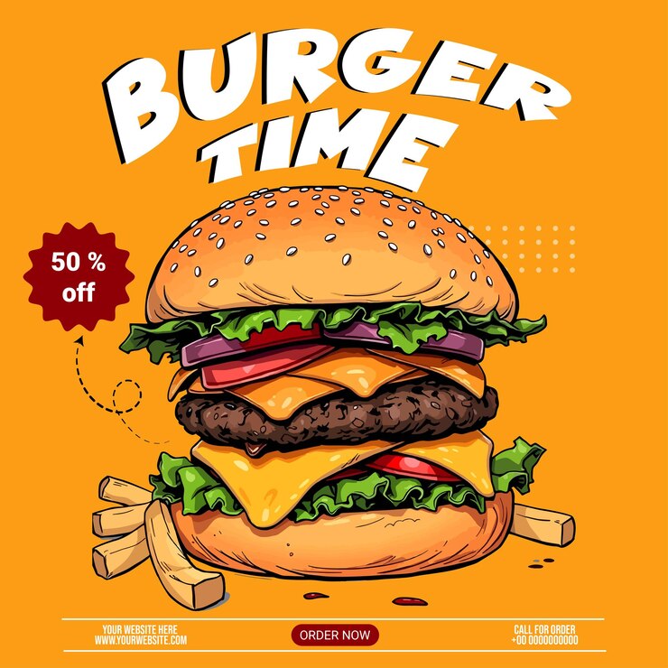 Vettore modello di banner per i social media di delicious burger