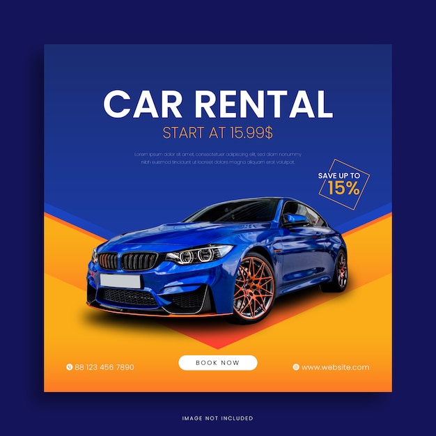 Modello di banner per il noleggio di auto