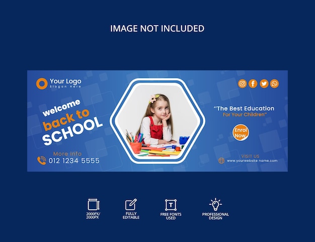 Modello di banner per la copertina di Facebook elegante per bambini, scuola, social media 09