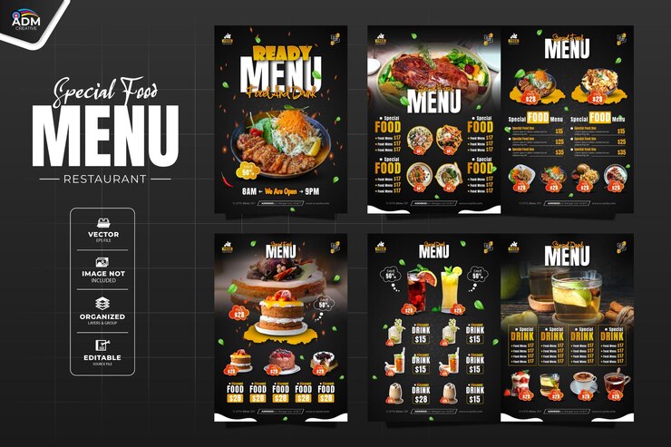 Vettore modello di banner per la progettazione del menu del ristorante