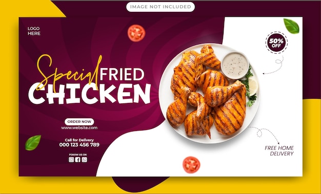 modello di banner per la promozione del menu del pollo fritto sui social media