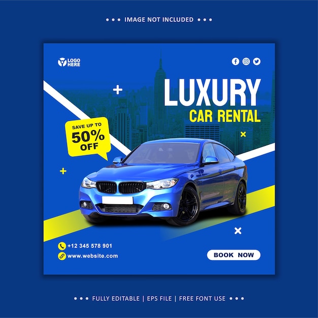 Modello di banner per post su Instagram per la promozione del volantino di noleggio auto