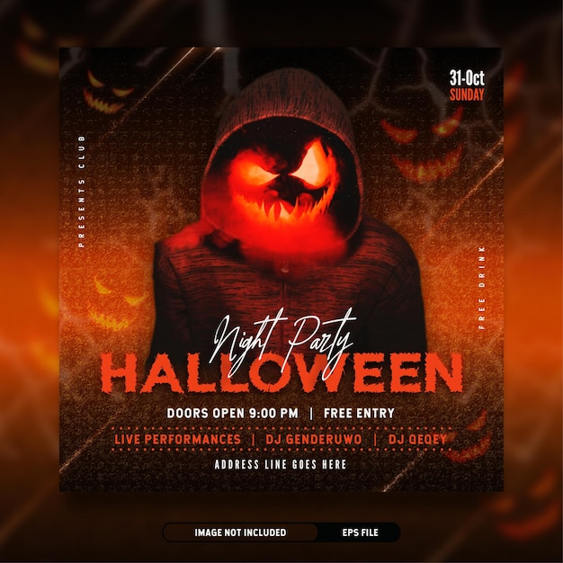 Modello di banner per post sui social media dell'invito alla festa della notte di Halloween