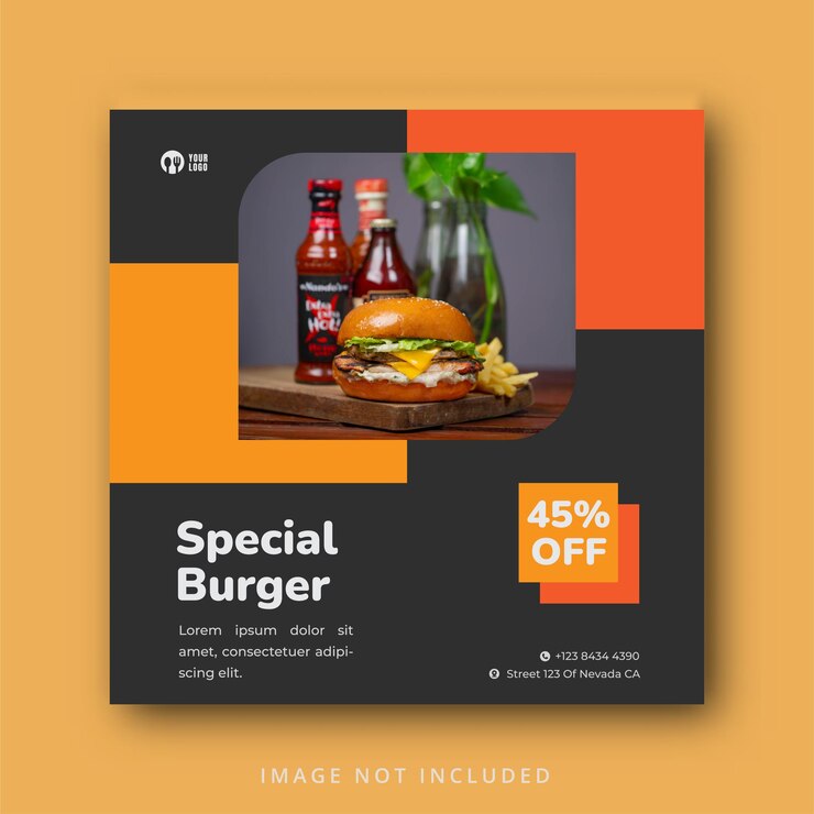 Vettore modello di banner per social media con menu delizioso di hamburger e cibo
