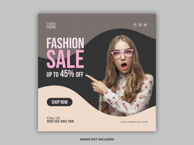 Modello di banner per social media con sconto vendita moda per Facebook Instagram