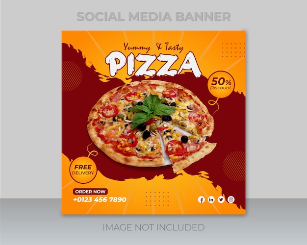 Modello di banner per social media pizza deliziosa