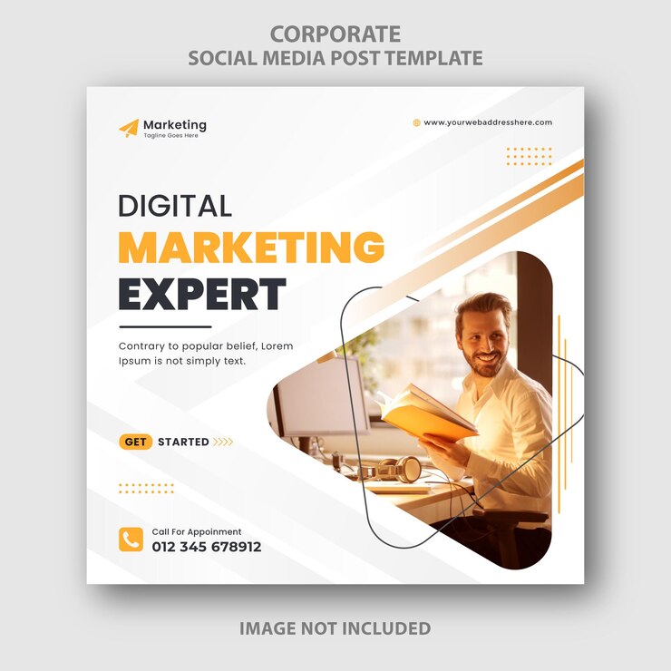 Modello di banner post social media marketing digitale astratto giallo