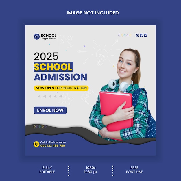 Modello di banner post sui social media di ammissione alla scuola