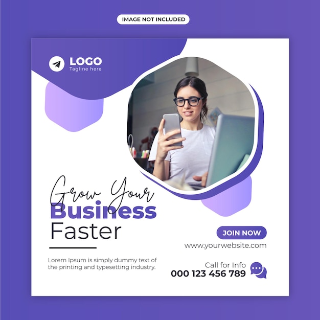 modello di banner post sui social media per la promozione del marketing digitale