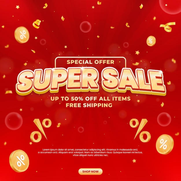 Modello di banner promo di super vendita con sconto per promuovere la tua attività