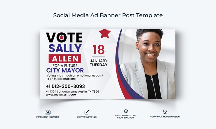 Vettore modello di banner pubblicitario di campagna politica su facebook