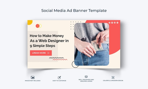Modello di banner pubblicitario di Facebook per guadagnare denaro online