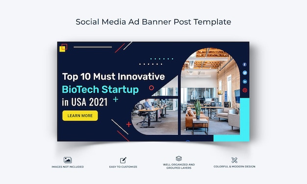 Modello di banner pubblicitario di Facebook per l'avvio