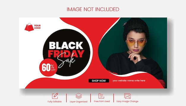modello di banner pubblicitario orizzontale per il design dei banner di vendita del venerdì nero