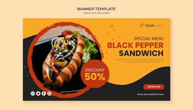 Modello di banner sandwich al pepe nero per ristorante fast food