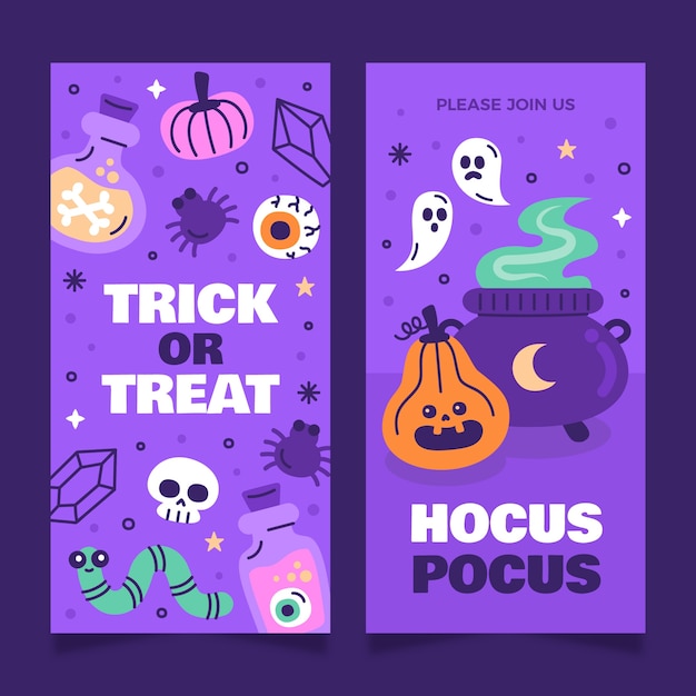 Modello di banner verticale disegnato a mano per la celebrazione di Halloween