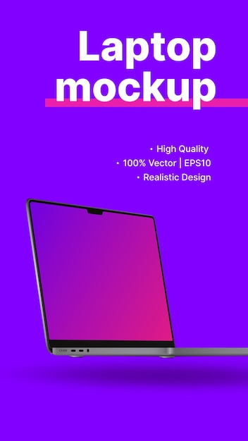 Modello di banner verticale per storie con illustrazione vettoriale realistica del mockup del laptop
