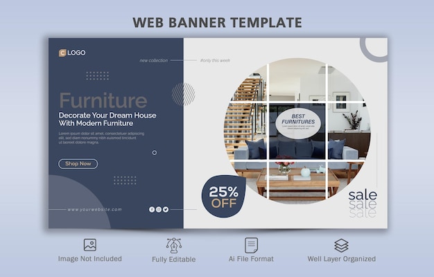 Modello di banner web di vendita di mobili moderni
