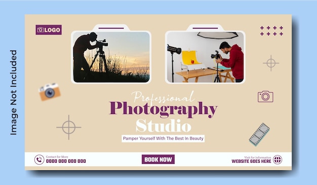 Modello di banner web promozionale per lo studio di fotografia professionale