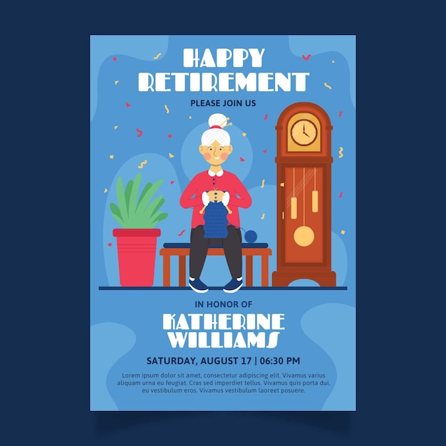Modello di biglietto di auguri di pensionamento piatto illustrato