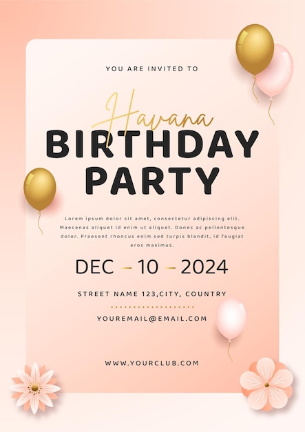 Modello di biglietto di auguri e invito di compleanno e poster