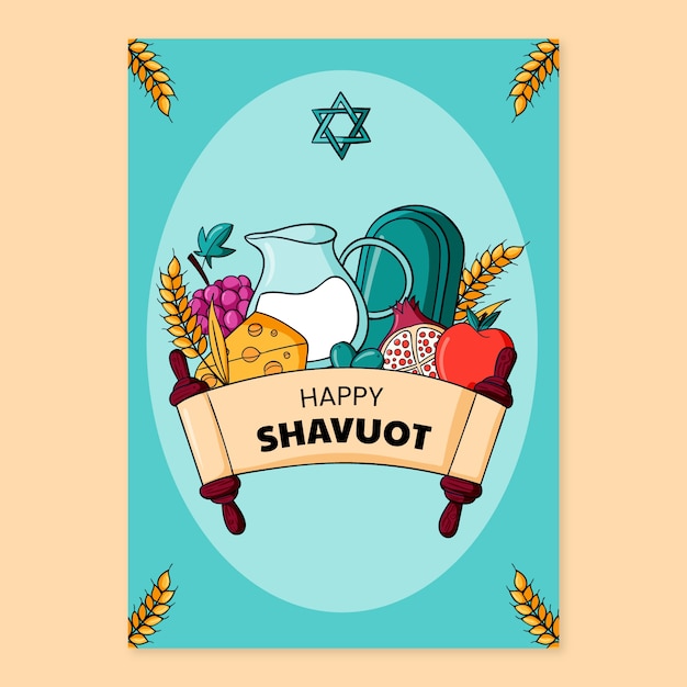 Modello di biglietto di auguri shavuot disegnato a mano