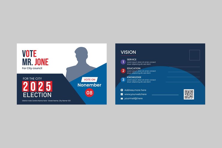 Vettore modello di biglietto postale elettorale banner campagna di votazione editabile vector premium